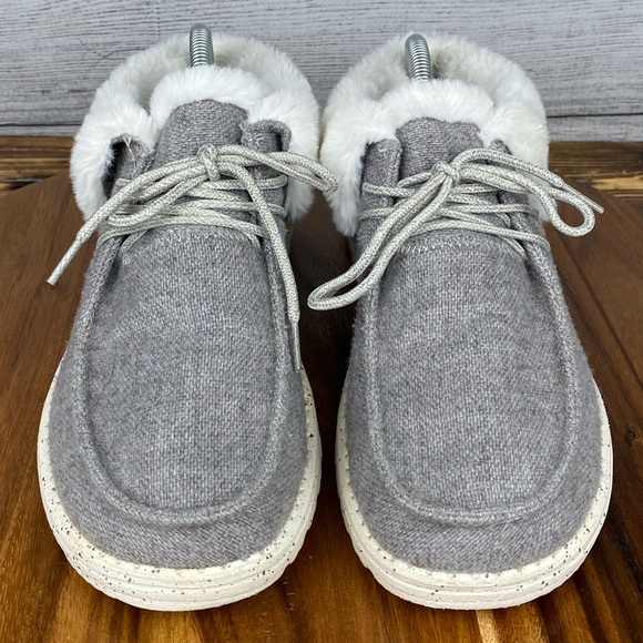 Hey Dude Women’s Britt Grey Faux Fur Slip On Shoe Bootie Sneaker Size 9 - Picture 8 of 12